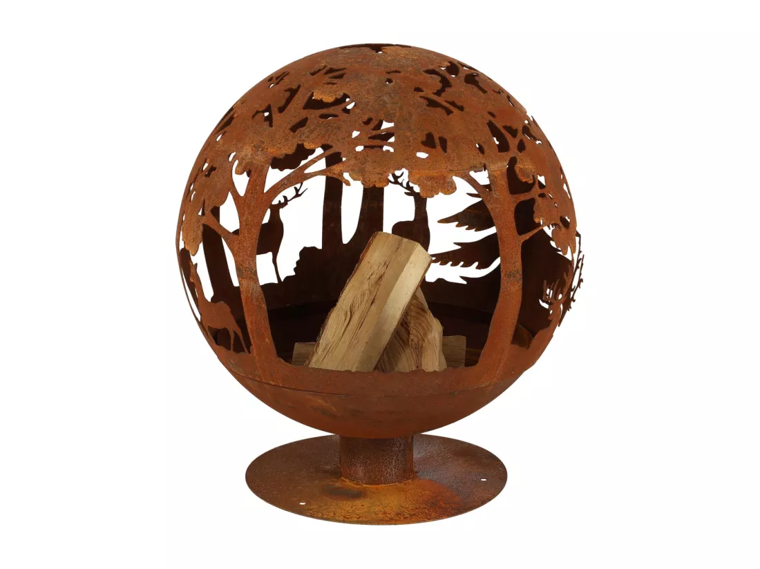 Brasero rond en métal rouillé Forêt