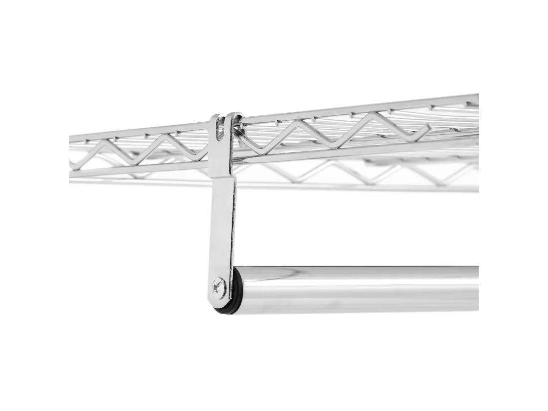 Portant à vêtements BRINDISI penderie simple sur roulettes vestiaire mobile avec 1 barre et 3 tablettes, en métal chromé