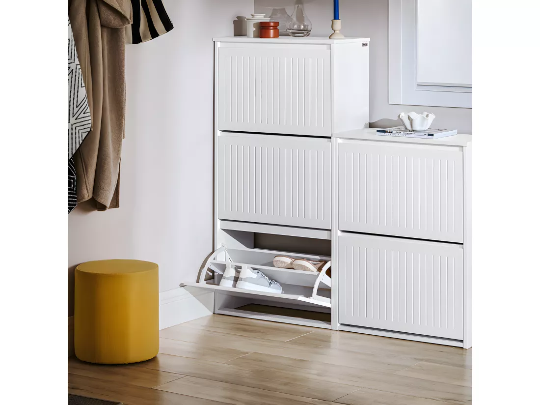 SoBuy Meuble à Chaussures Meuble d'entrée Meuble de Rangement à Chaussures avec 3 Abattants pour Petite Entrée Couloir, Blanc, LPH 61x26x120 cm, FSR165-H-W