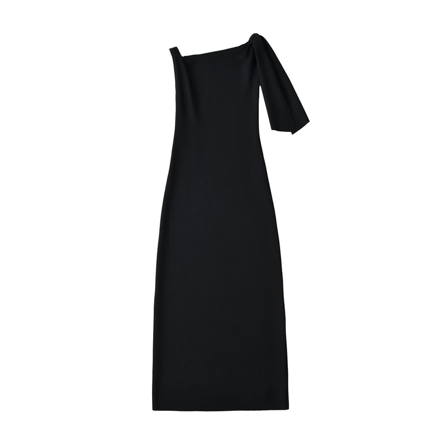Asiris - Mouwloze asymmetrische effen maxi-A-lijnjurk