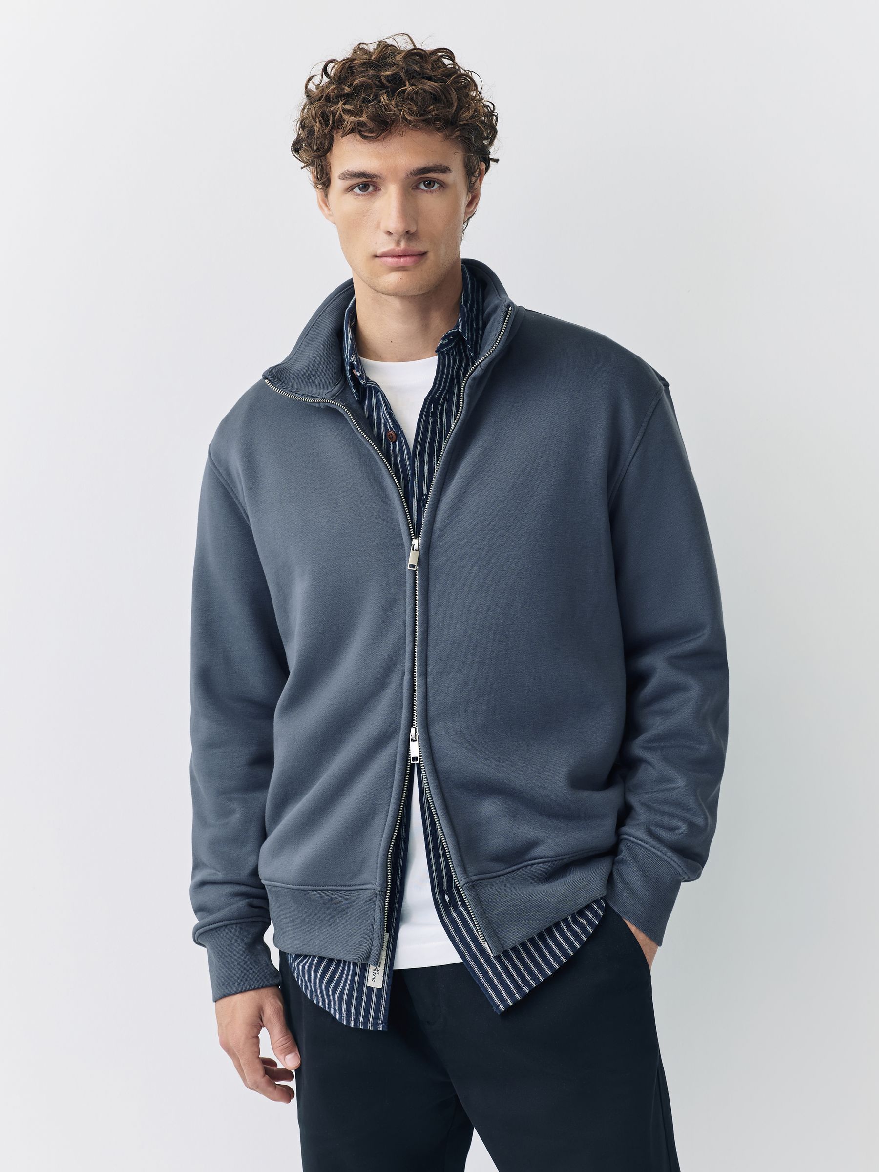 Blauw - Cotton Rich Jersey Full Zip Funnel Neck Sweatshirt