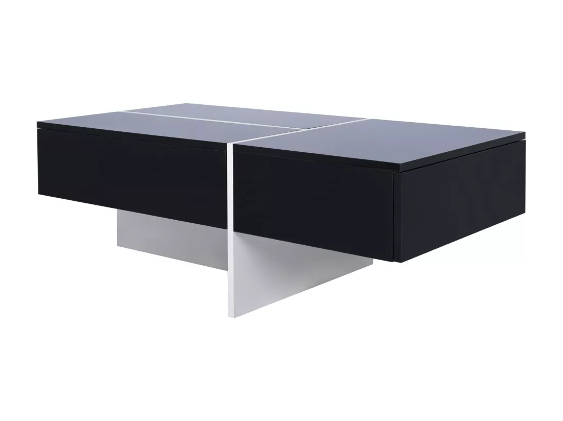 Table basse 3 tiroirs, avec LEDs et App, panneau de particule, Noir et Blanc, 100x50 x34,5cm