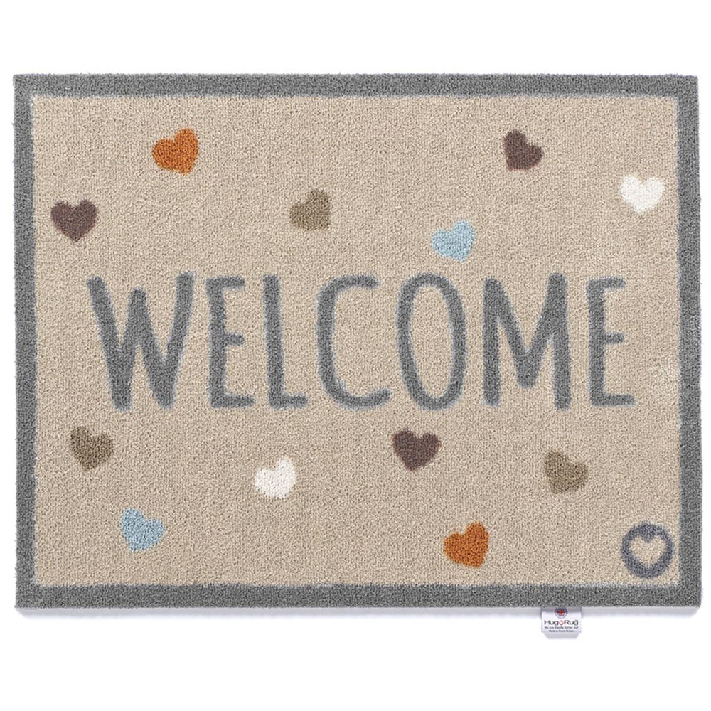 Tapis d'entrée en matière recyclée 65 x 85 cm welcome, coeurs