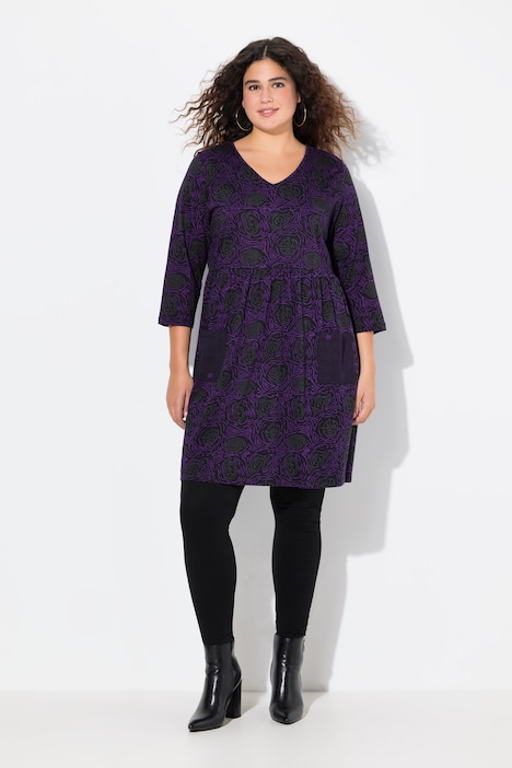 Longshirt, A-Linie, Blumendruck, 3/4-Ärmel