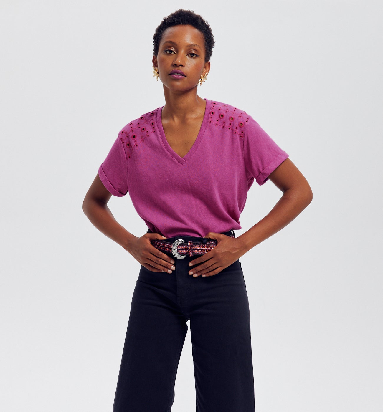 T-shirt broderie anglaise - Cassis