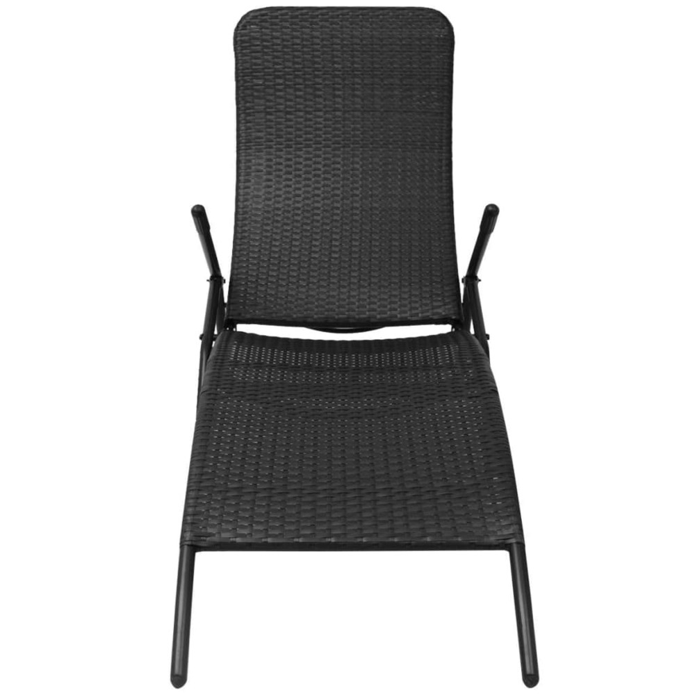 Transat chaise longue bain de soleil lit de jardin terrasse meuble d'extérieur pliante rotin synthétique noir