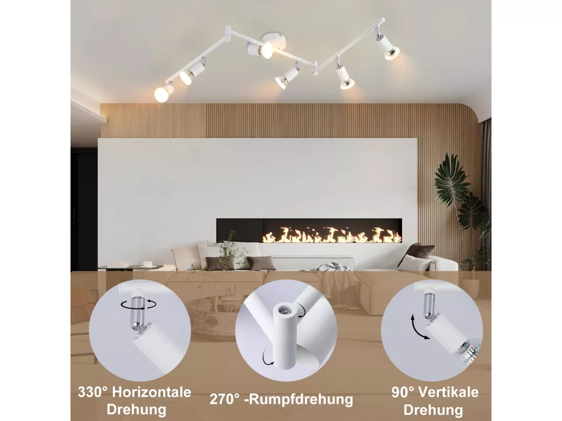 NETTLIFE Plafonnier LED 6 spots GU10 - Spot de Plafond Lampe de Plafond Moderne Intérieur Blanc pour Salon Salle de Bain Cuisine Bureau