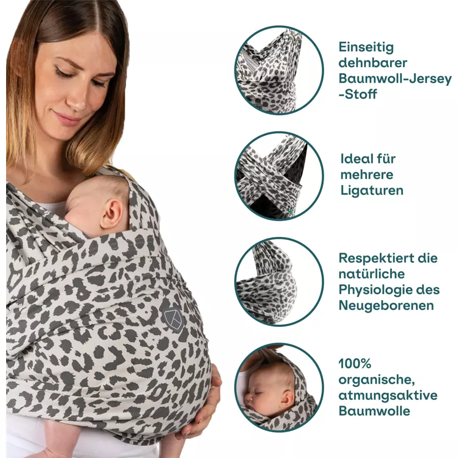 KOALA BABYCARE®Elastisches Sling Tragetuch Cuddle Wrap Stretchy - Leopard beige