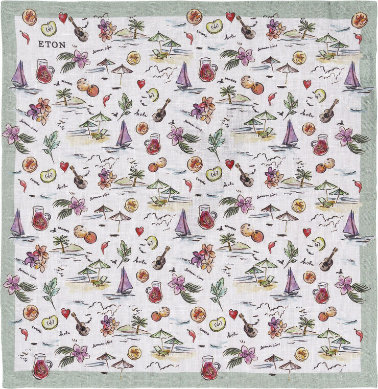ETON White Motif Linen Pocket Square Hvid