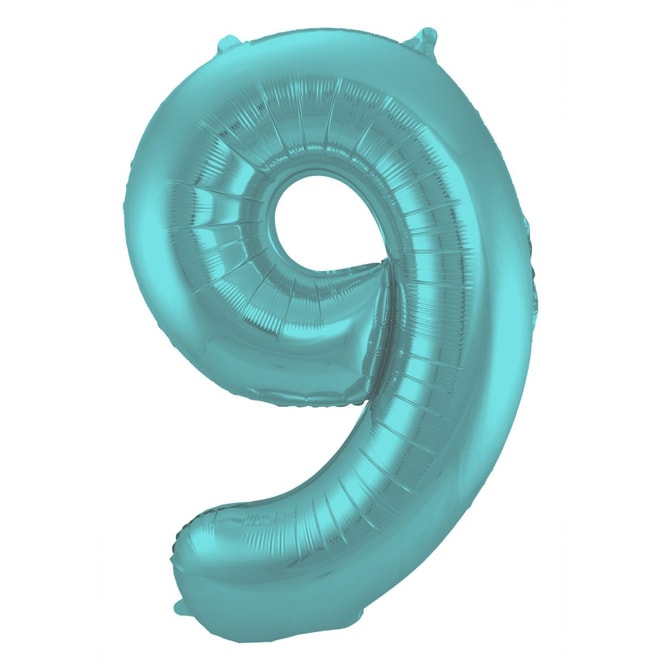Folienballon - 9 - metall matt pastell aqua blau - ca. 86 cm lang