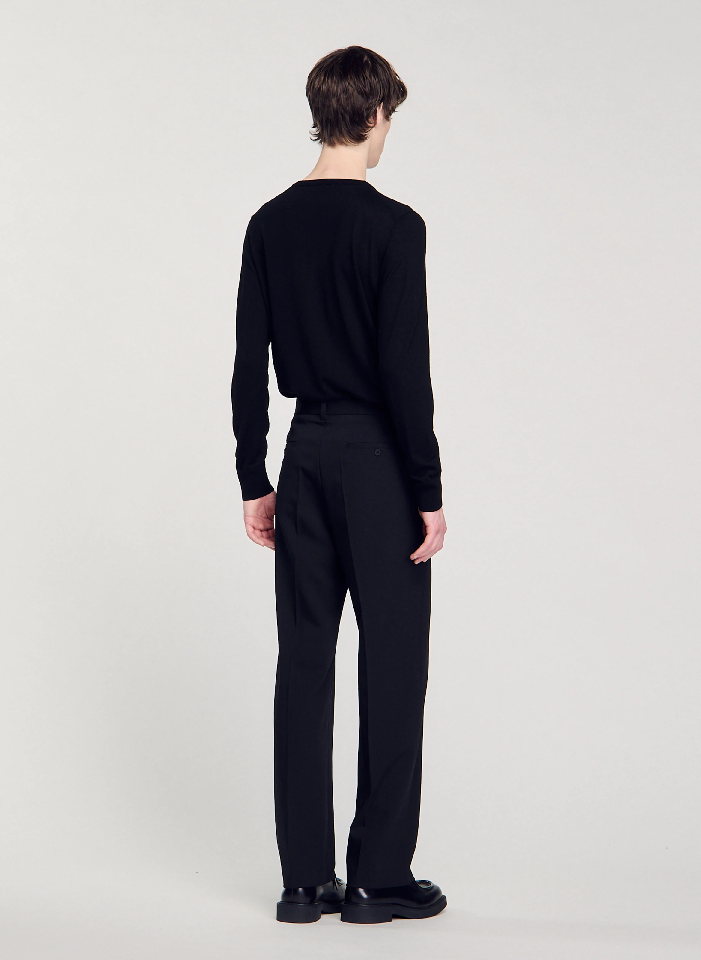 Pantalon droit en laine mélangée | Noir