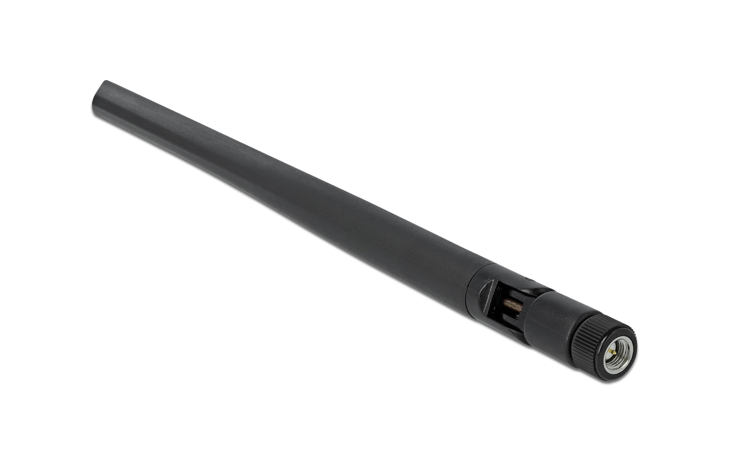 Antenne Kippgelenk, 20 cm, nur 5Ghz RP-SMA 5 dBi RundstrahlWLAN 802.11 ac/ax/a Antenne RP-SMA Stecker 5 dBi 20 cm omnidirektional mit Kippgelenk und flexiblem Material schwarzDelock WLAN 802.11 ac/ax/a Antenne RP-SMA Stecker 5 dBi 20 cm omnidirek