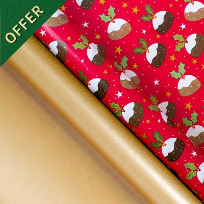 Puddings On Red Rollwrap Pack X2 3M Rollwraps & 6 Gift Tags