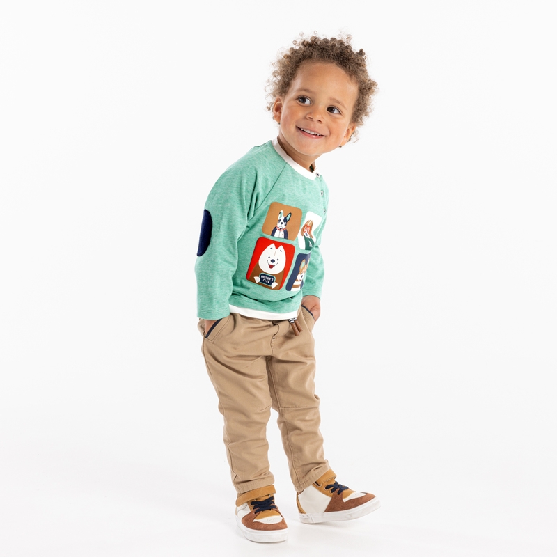 T-shirt micro rayures animaux vert bébé garçon