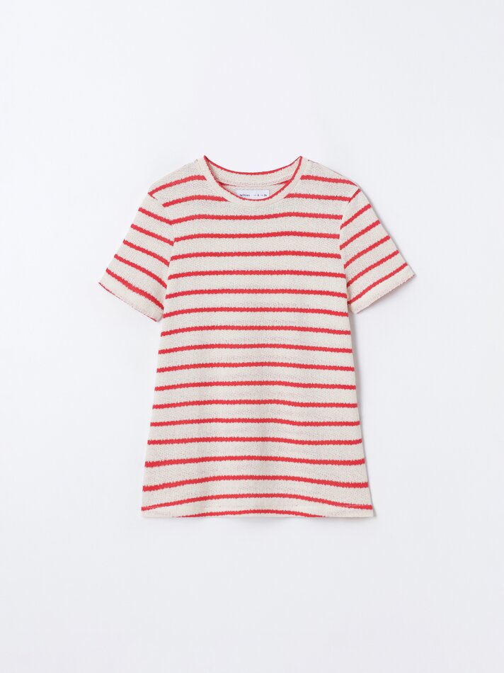 Camiseta de maternidade, malha cortada - Branca/vermelha