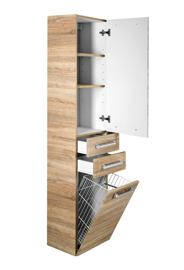 Aqualine Vega kolomkast met wasmand 184x40x31cm eiken