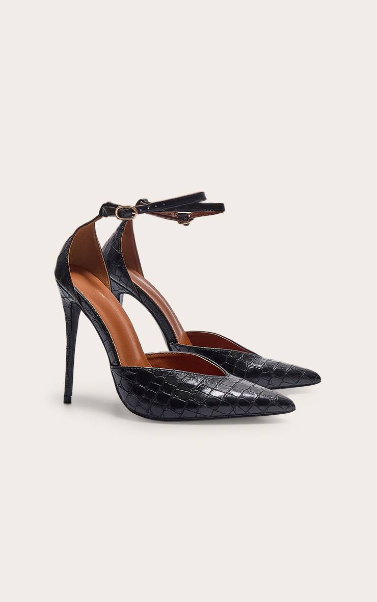 Noir Escarpins À Talons Hauts Bout Pointu Effet Croco En Synthétiquecuir Plt Label