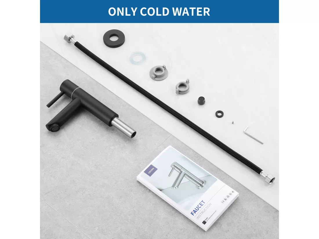 Cecipa max Robinet de lave-main Robinet de Lavabo, Robinet eau Froide, Robinet de Lavabo Noir, Avec Aérateur Remplaçable,EU Modèle
