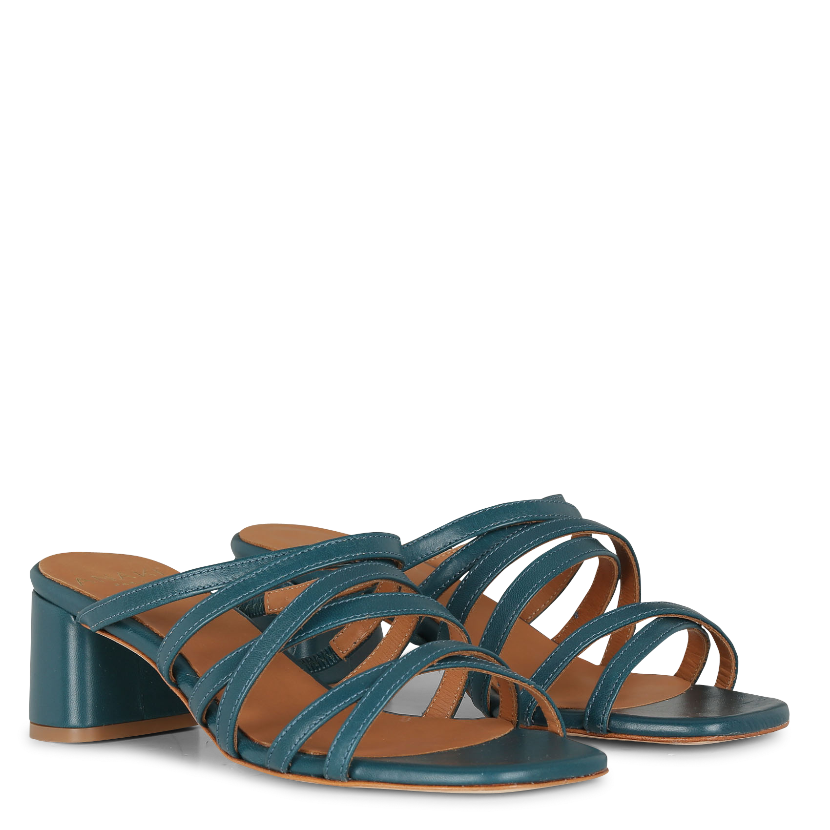 DELFINA - Mules à brides en cuir métallisé | Bleu