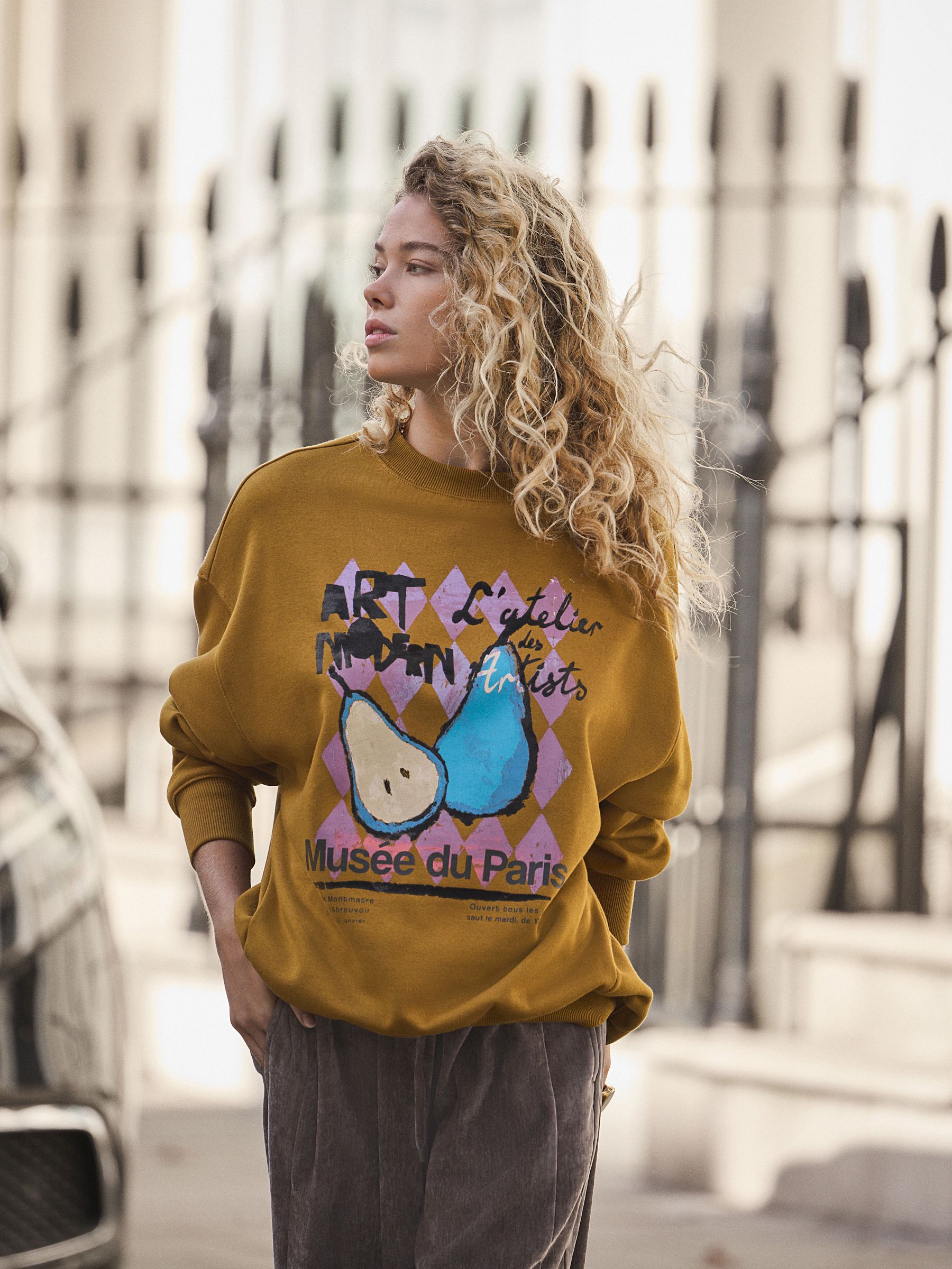 Olijfgroen - Cotton Rich Fruit Art Graphic Longsleeve Crewneck Sweatshirt