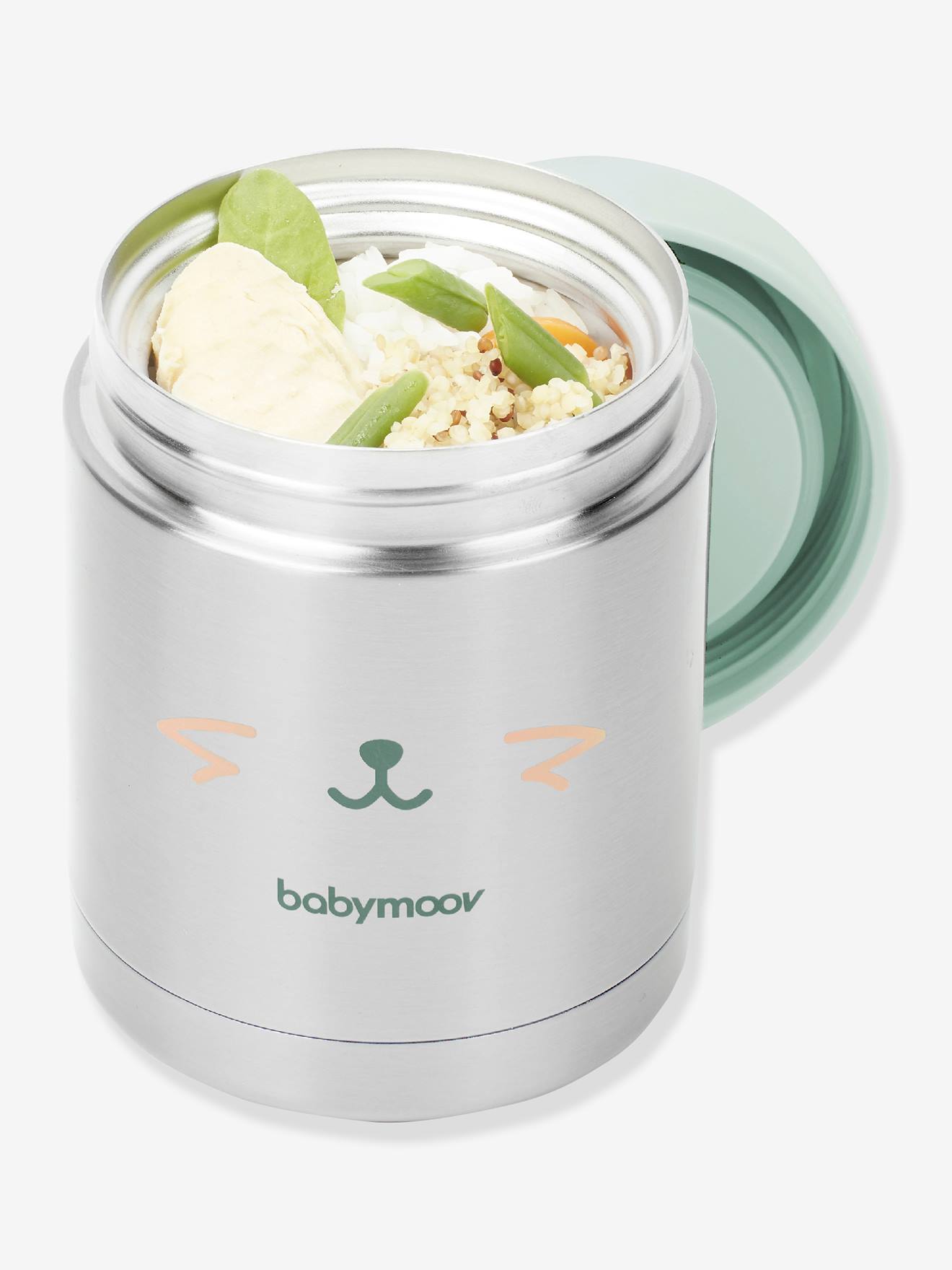 Recipiente BABYMOOV EAT'S ISY em aço inoxidável cinza claro liso com estampas