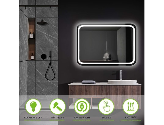 CRISTALED - Miroir de salle de bains lumineux éclairage intégré led fron...