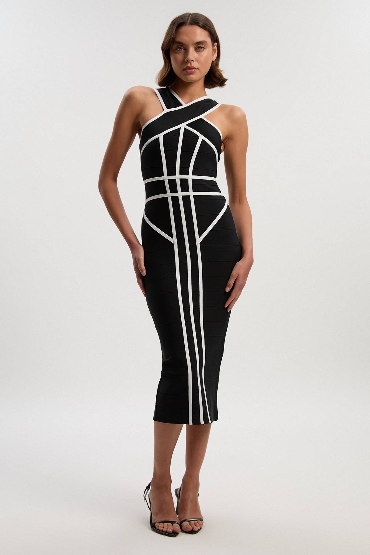 KarenMillen Robe Croisée Devant En Maille Bandage Avec Détails Contrastés