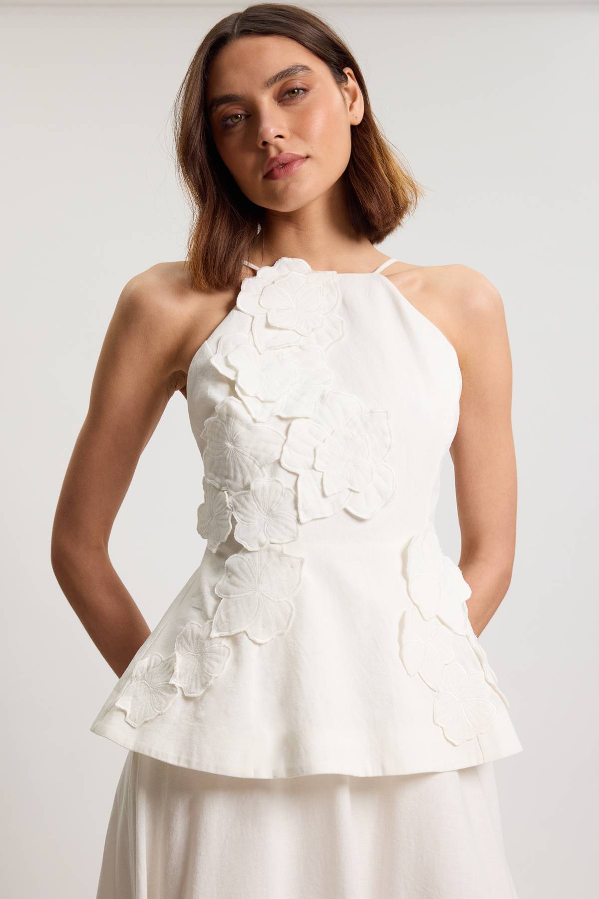 KarenMillen Robe Midi En Coton Lin À Fleurs 3D