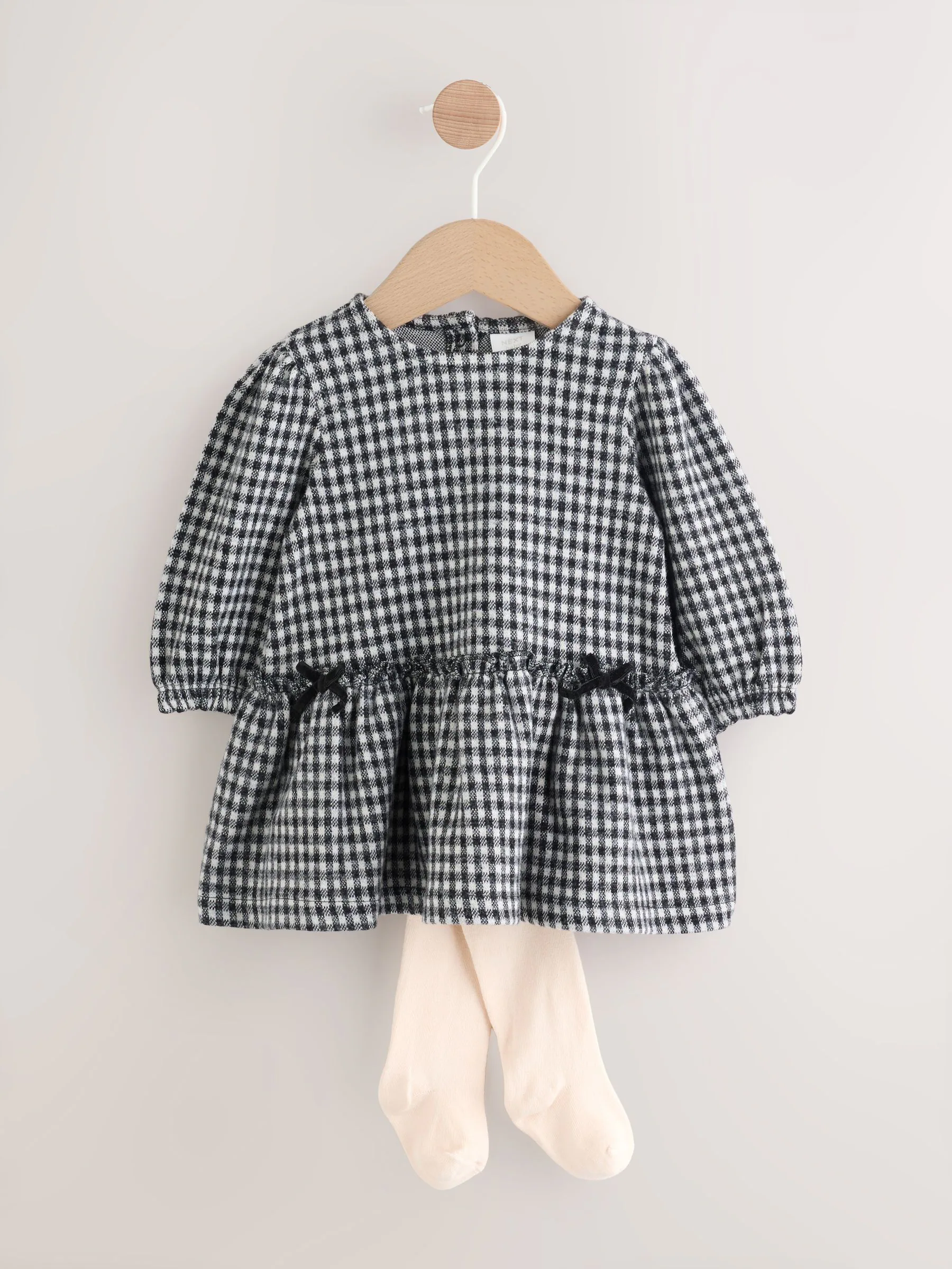Zwart/grijs geruit - Baby jurk met lange mouwen en stroken met maillot (0mnd -2jr)