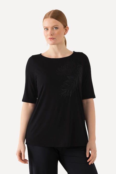 T-Shirt, Pailletten-Blatt, U-Boot-Ausschnitt, Halbarm
