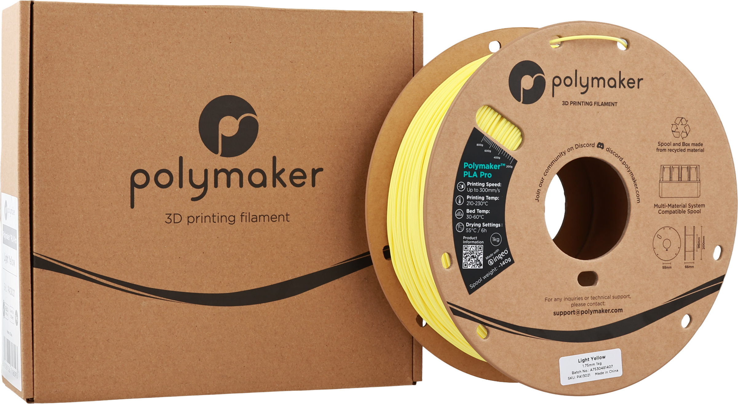 Polymaker  PLA Pro Light Yellow, 1,75 mm / 1000 g    Neue, verbesserte Formulierung: Hochleistungs-High Speed-PLA in Light Yellow