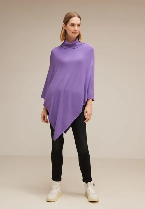 Strickponcho mit Rollkragen - lupine lilac