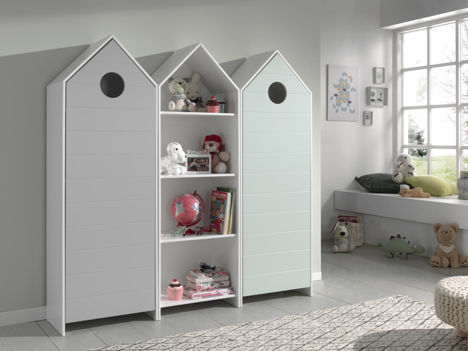 3er-Schrank-Set CASAMI - weiß-grau-mint - Strandhaus-Design - 172 cm breit