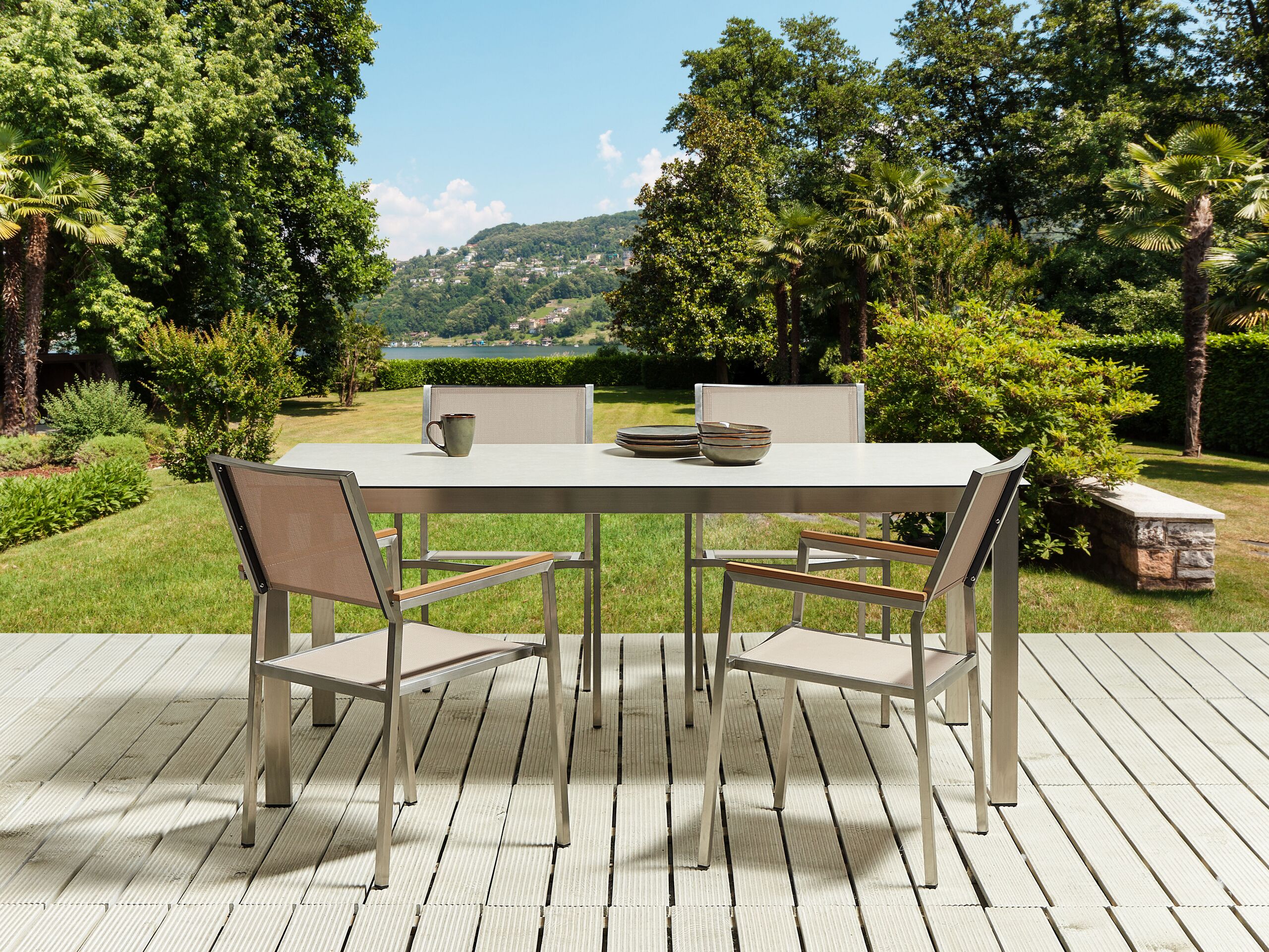 Beliani - COSOLETO|GROSSETO - Tuinset 4 persoons - Wit - Graniet|Glas