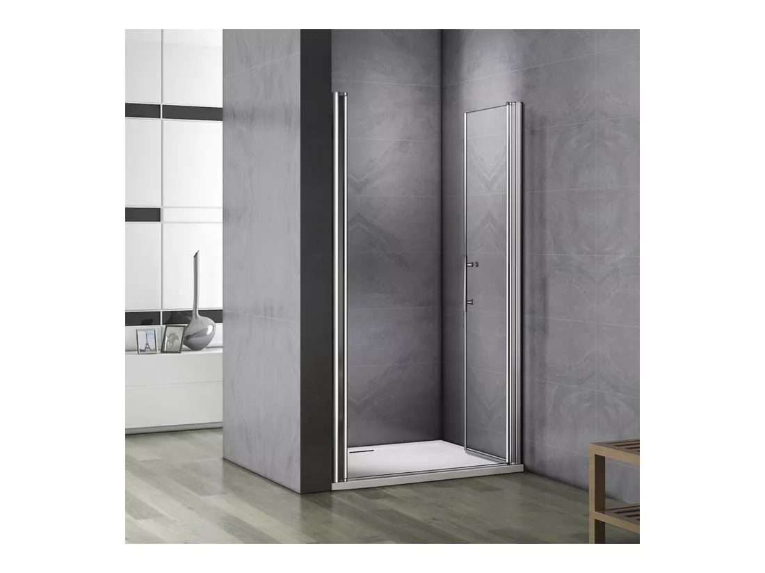 Porte de douche battante 105x187cm porte de douche pivotante à 180°, en verre 6mm anticalcaire, installation en niche