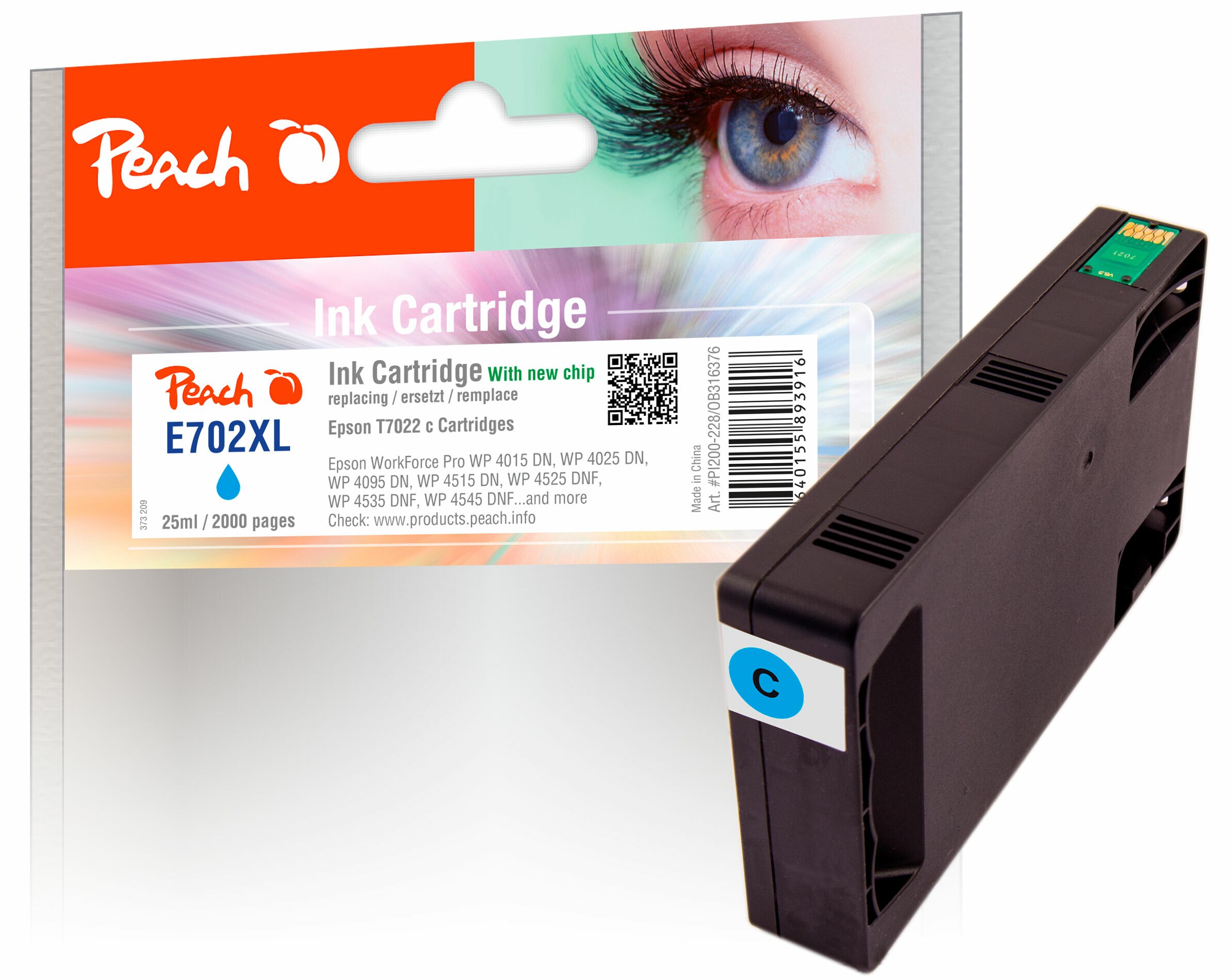 Peach E70Druckerpatrone XL cy ersetzt Epson T7022 c, C13T70224010 für z.B. Epson WorkForce Pro WP -4015 DN, Epson WorkForce Pro WP -4025 DW