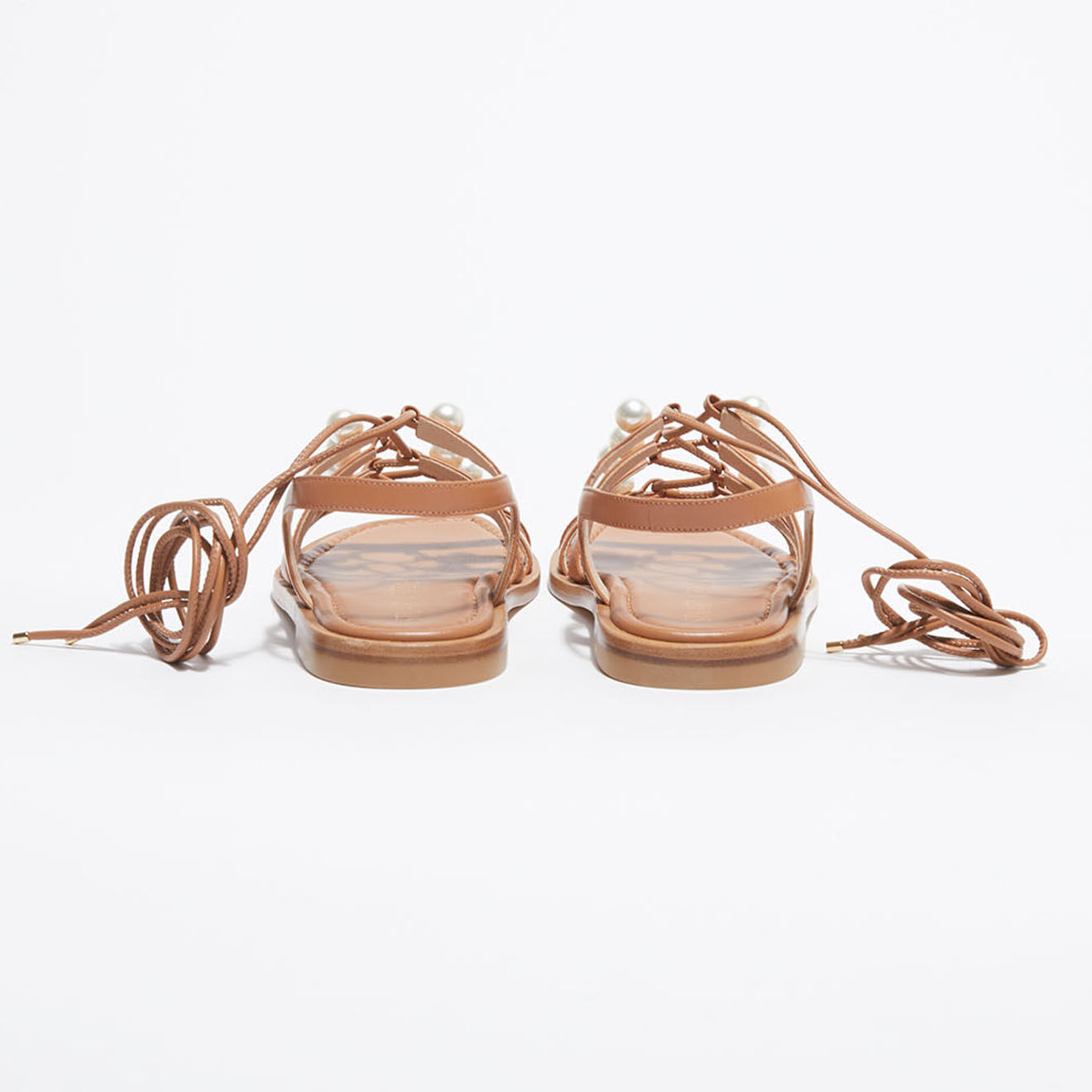 Stuart Weitzman Sandales en Cuir Goldie Lace-Up camel