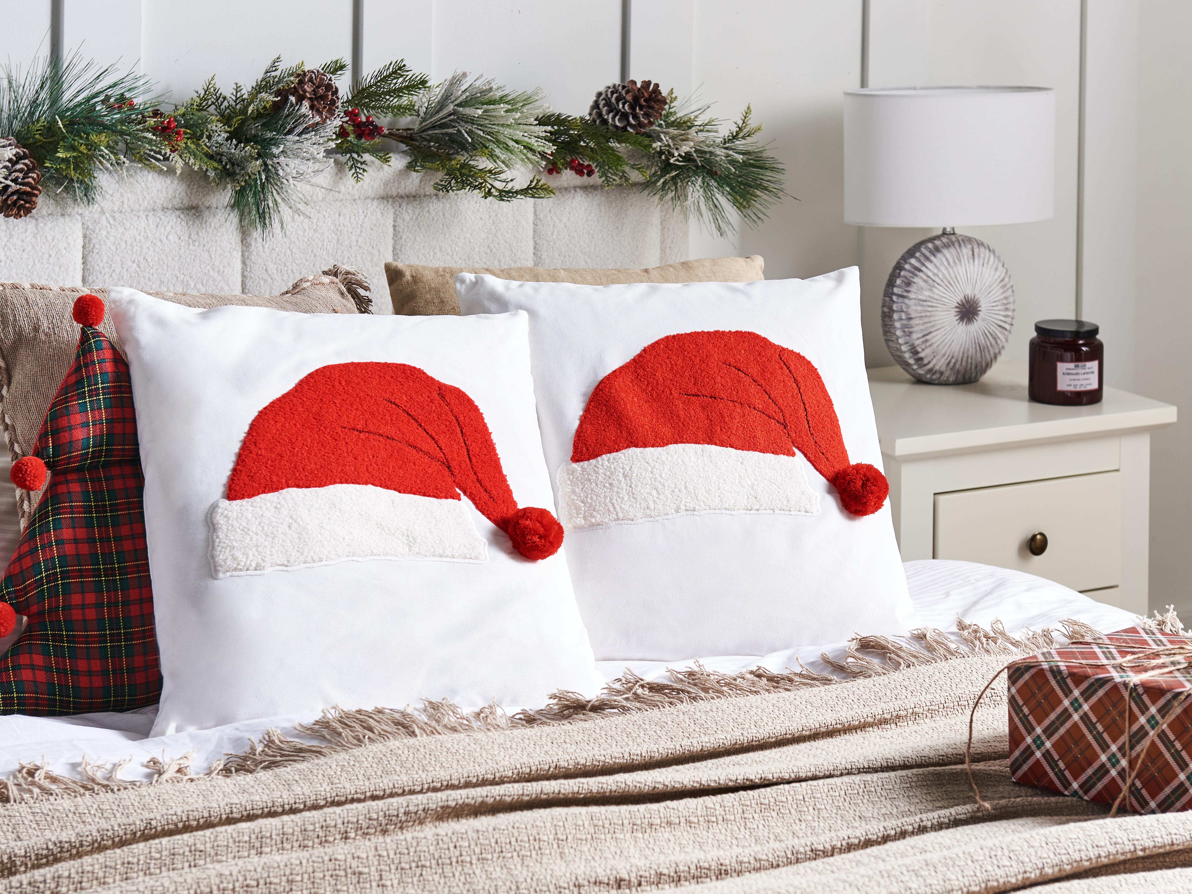 Set van 2 sierkussens PRETZEL Katoen 45 x 45 cm Wit kerstmotief