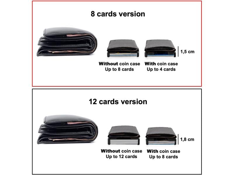 ZNAP Portemonnaie Slim Wallet Glattleder Black, 8er Portemonnaie mit entfernbarem Münzfach