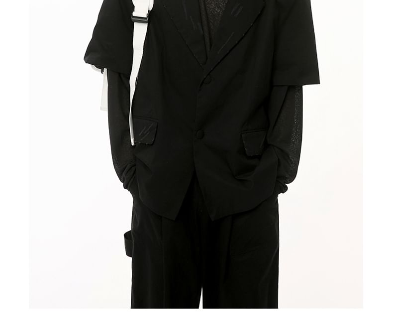 FAERIS - Blazer met elleboogmouwen, reverskraag en effen enkelrijs / Broek met wijde pijpen en middelhoge taille