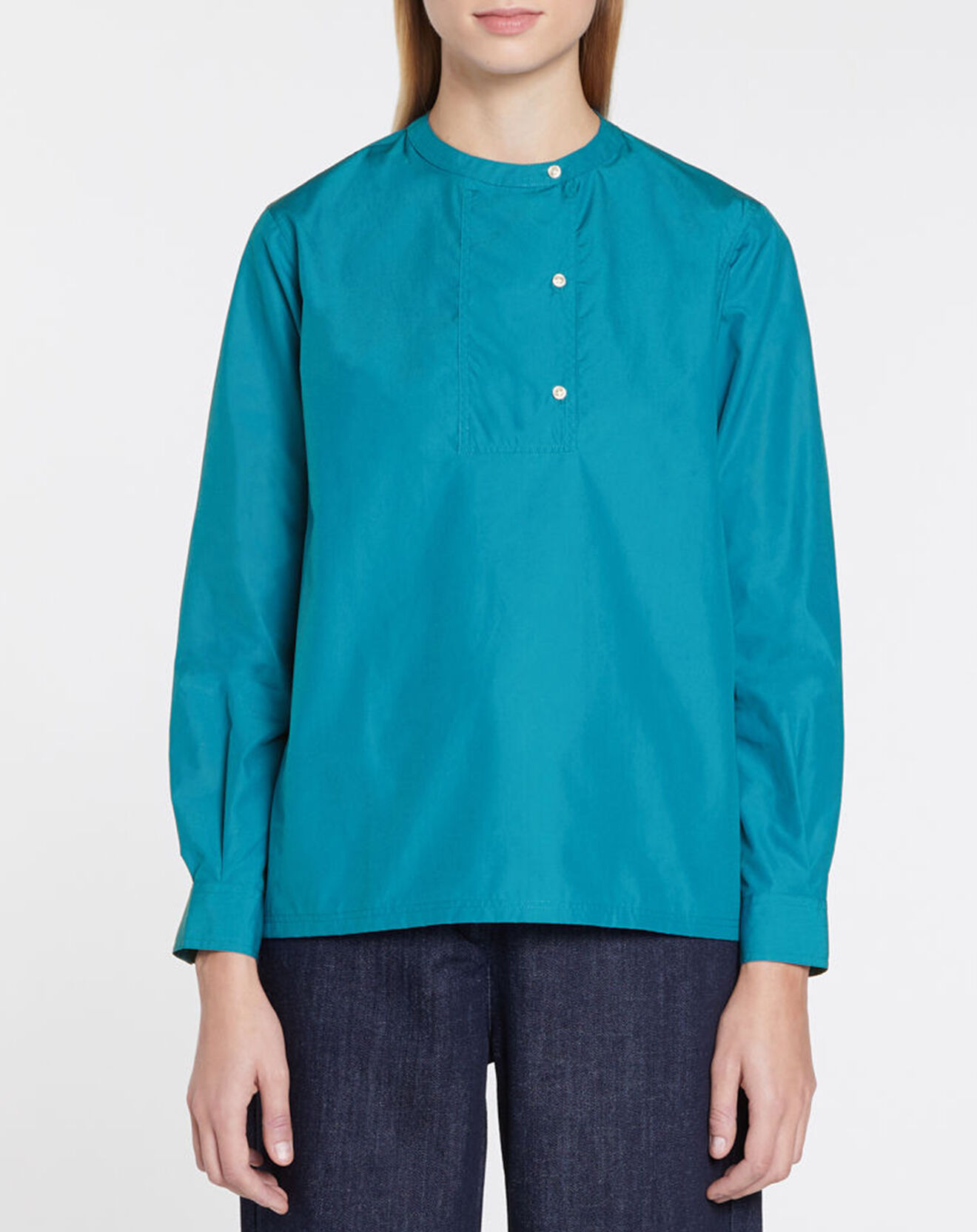Galeries Lafayette Blouse droite en Coton Genoise bleu moyen