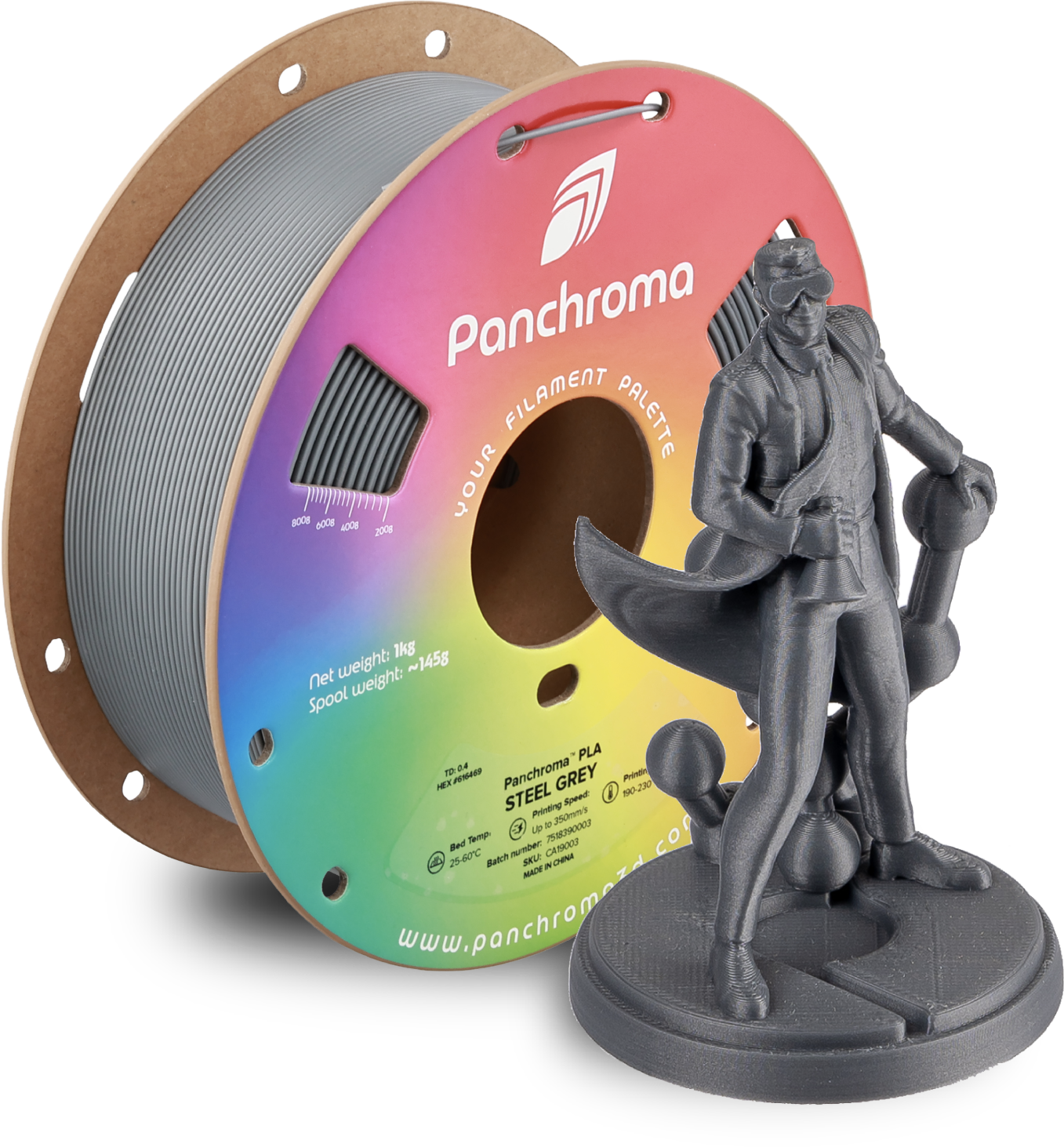 Polymaker  Panchroma™ PLA Steel Grey, 1,75 mm / 1000 g    High-Speed Filament in Steel Grey