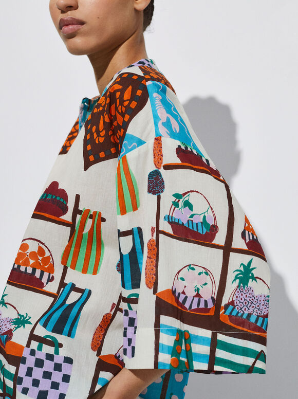 Camisa de algodão estampada - Multicor