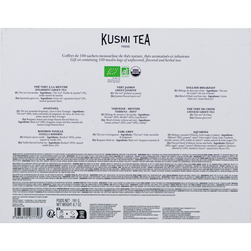 Thés et infusion Sélection Bio  Kusmi Tea - Coffret  de 100 sachets