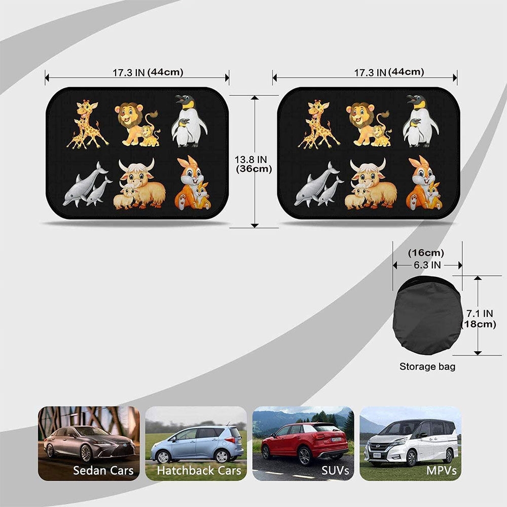 (2er Set) 44x36cm Statische Pop-Up Auto Sonnenblende Kinder Seitenscheibe mit UV-Schutz - Wildtiere