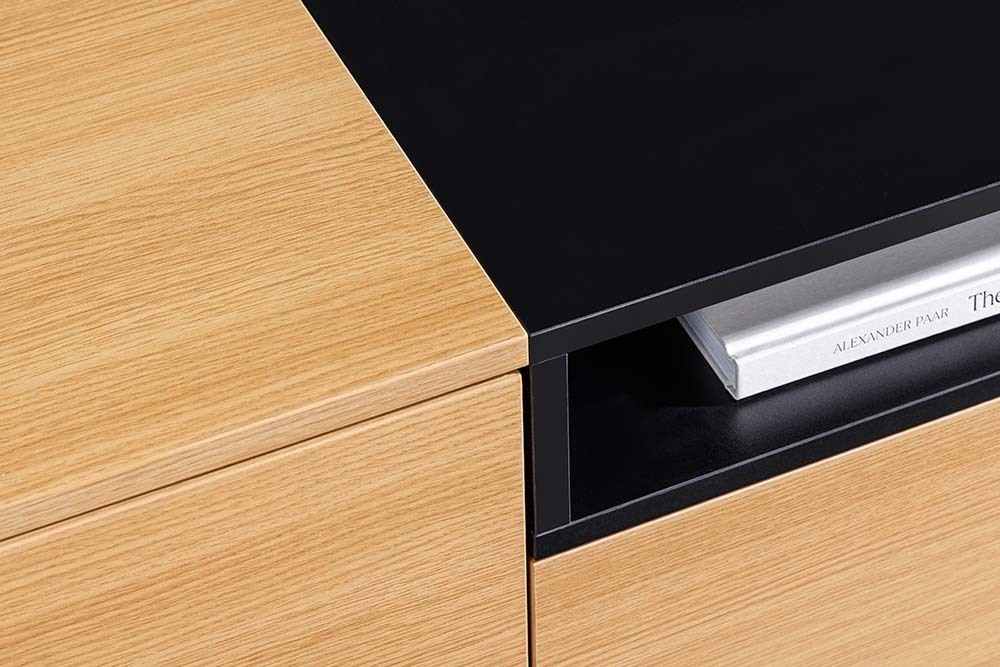 Modernes TV-Board LOFT 160cm natur schwarz drei Fächer mit Schublade