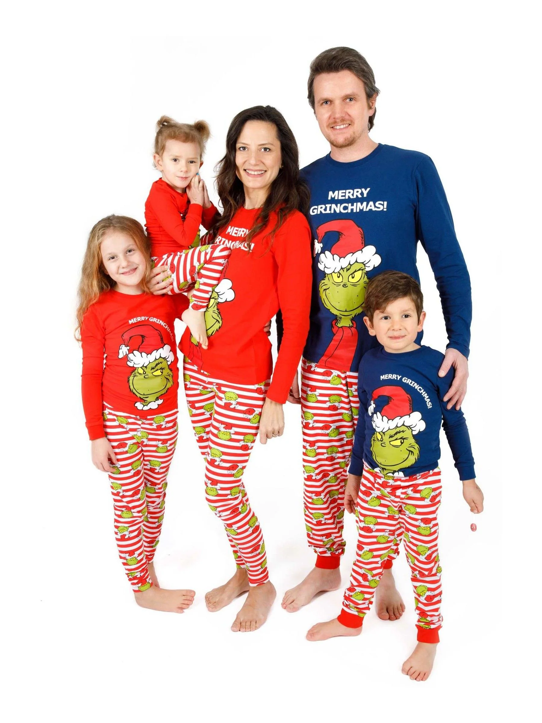 Rood met Grinch - Vanilla Underground 100% katoenen The Grinch Unisex pyjama met lange mouwen, lange pijpen en Merry Grinchmas-kerstslogan