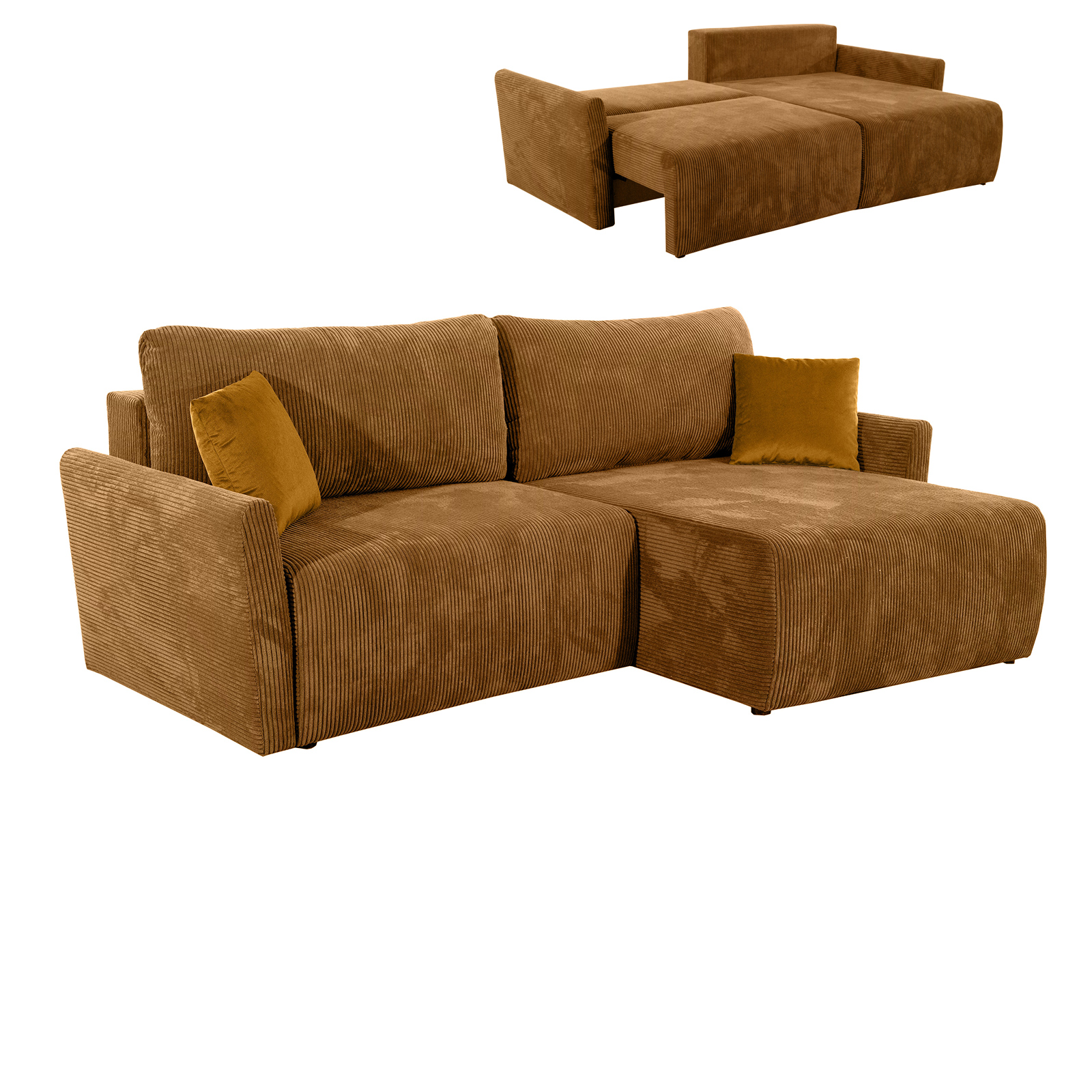 Ecksofa - gold - Liegefunktion und Bettkasten