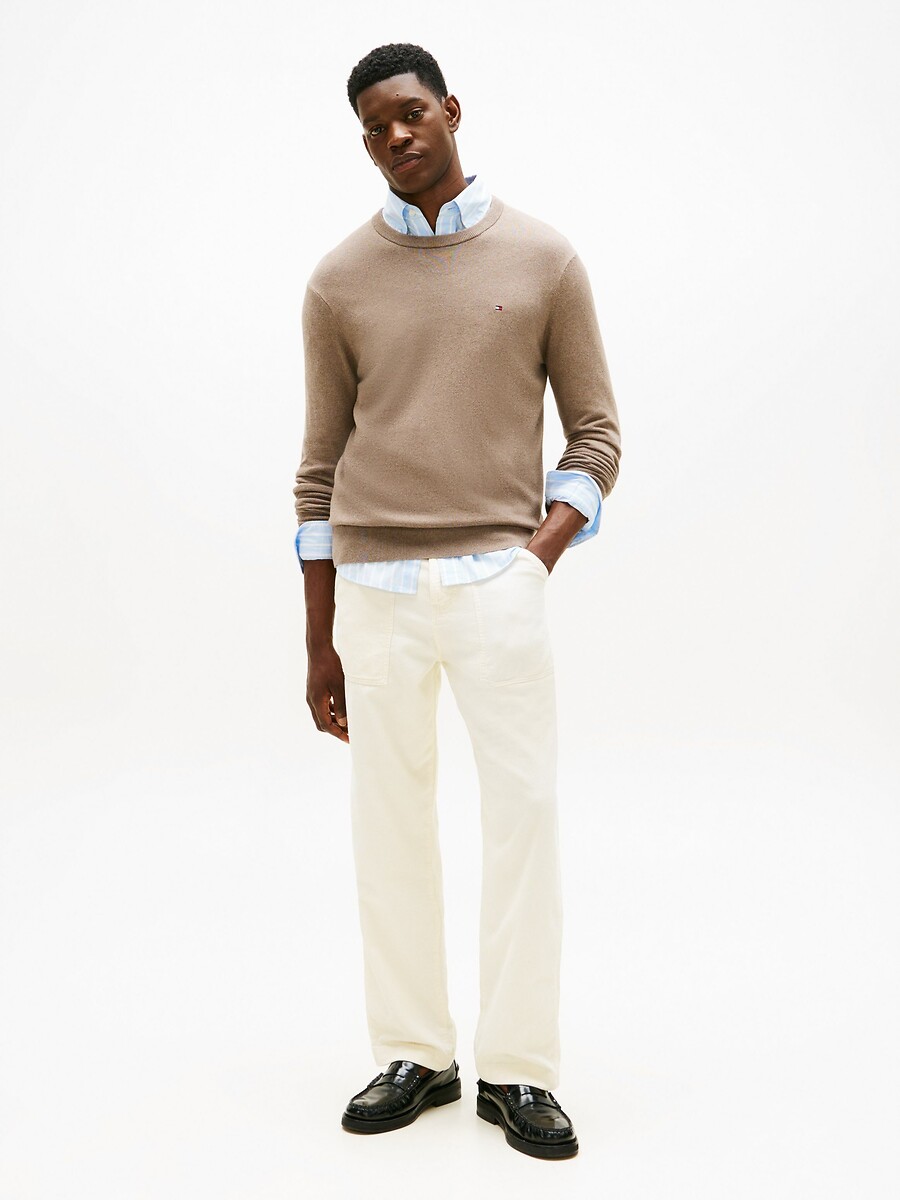 TOMMY HILFIGER<br>Suéter de gola redonda em algodão pima e cashmere