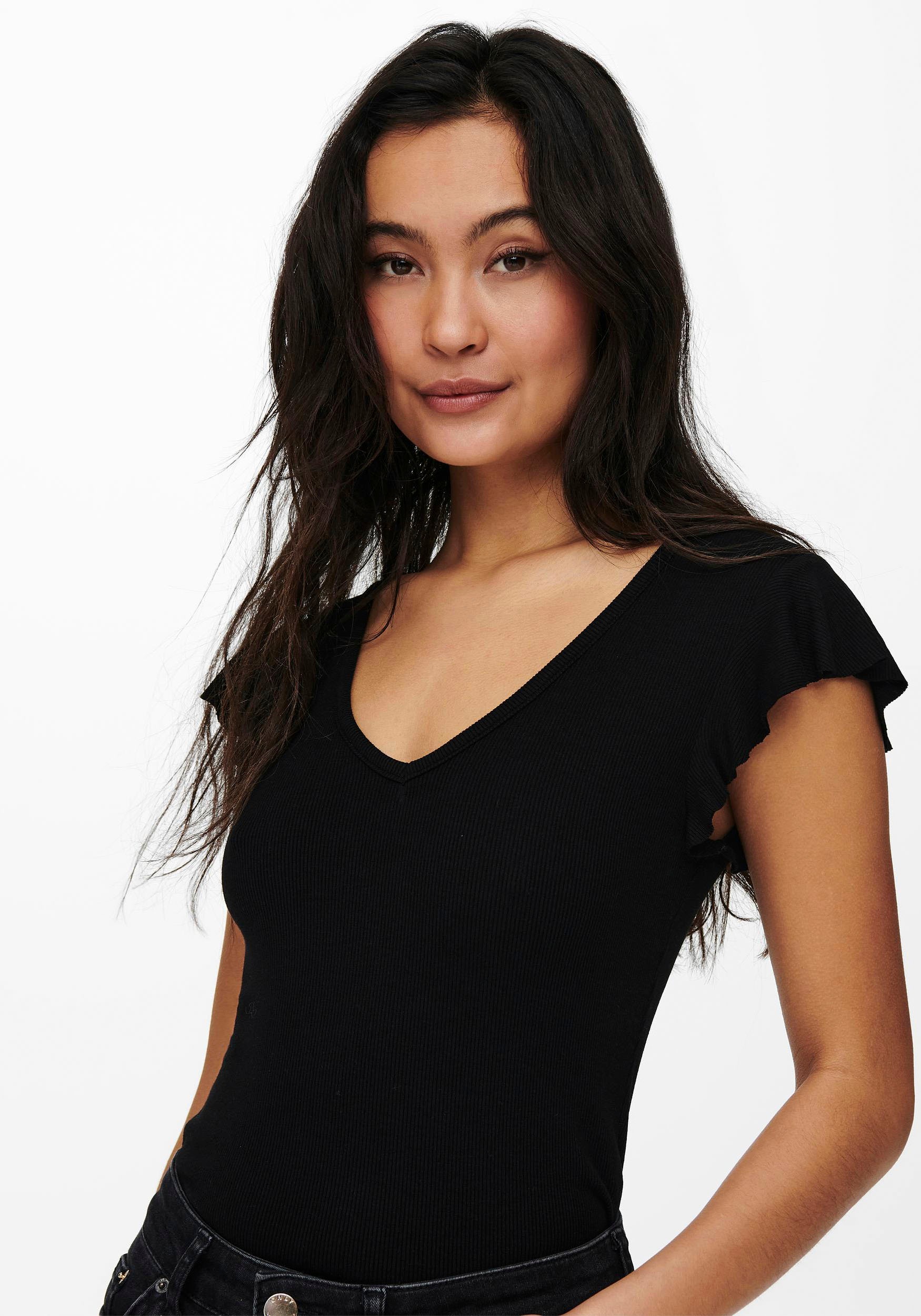 ONLY V-Shirt »ONLBELIA – V-Ausschnitt für femininen Sommerkomfort«, regular fit, Single Jersey, Viskosemischung, V-Ausschnitt, unifarben